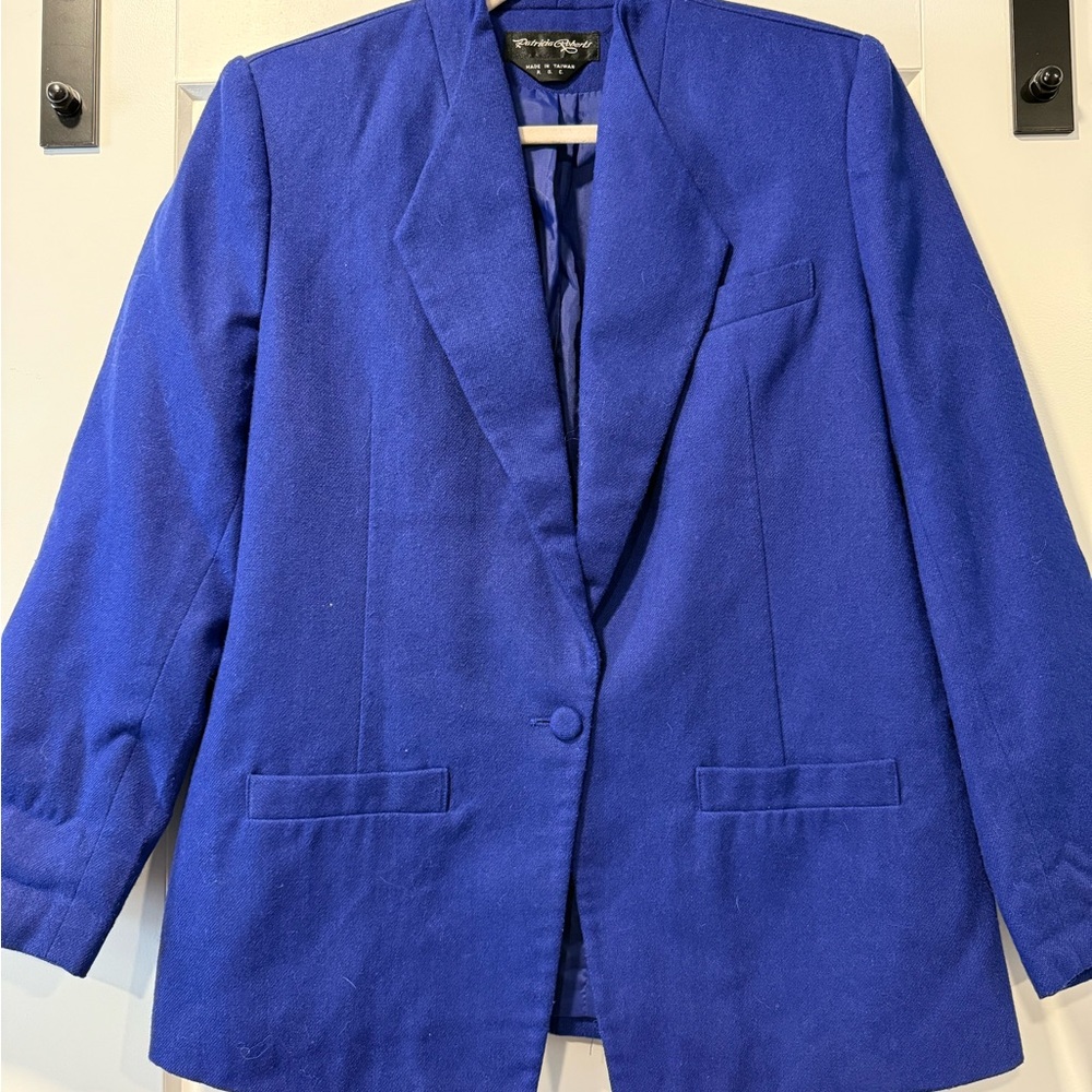 Vintage Royal Blue Wool Blazer by Patricia Roberts Ladies Size 14